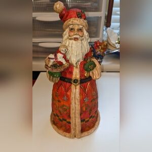 Old World Resin Santa Figurine Bag Of Presents And Rocking Horse Vintage Decor